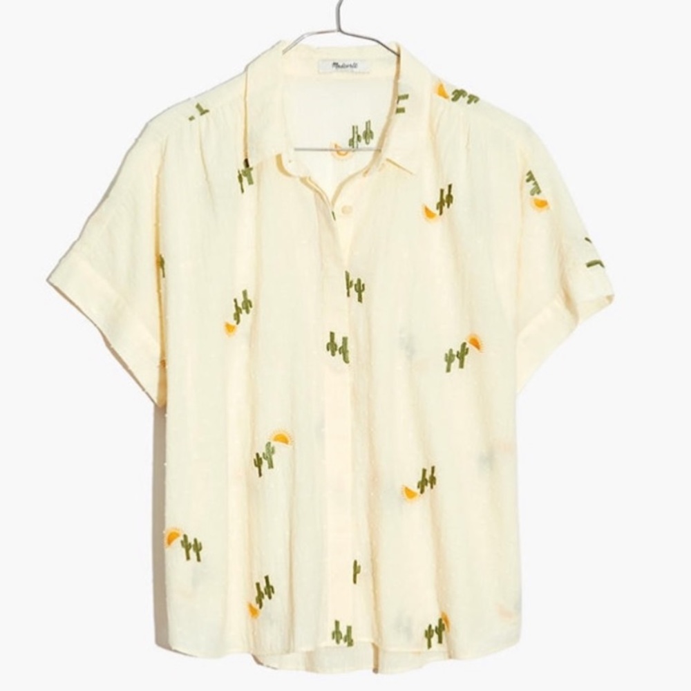 Cactus Embroidered Swiss Dot Madewell top